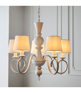 Foligno Multi Arm Pendant Ceiling Light Distressed White Vintage White Fabric-2
