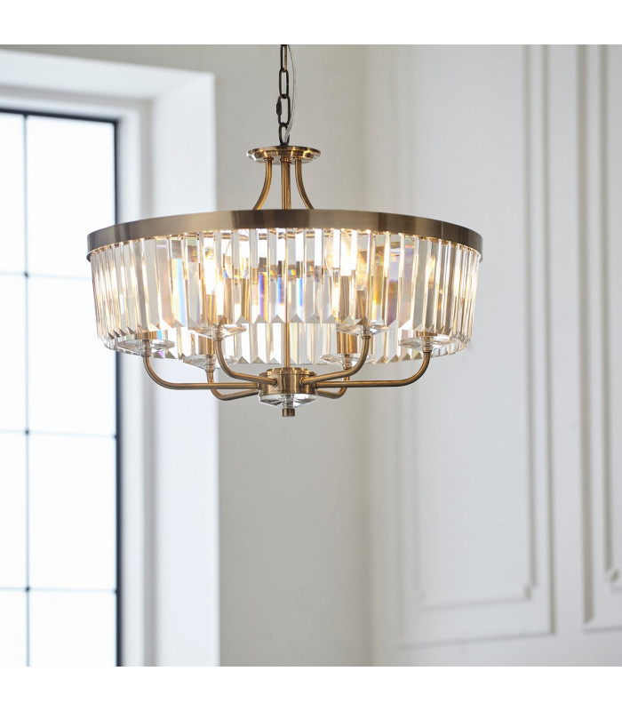 Ascoli Pendant Ceiling Light Antique Brass Plate Clear Cut Glass-2