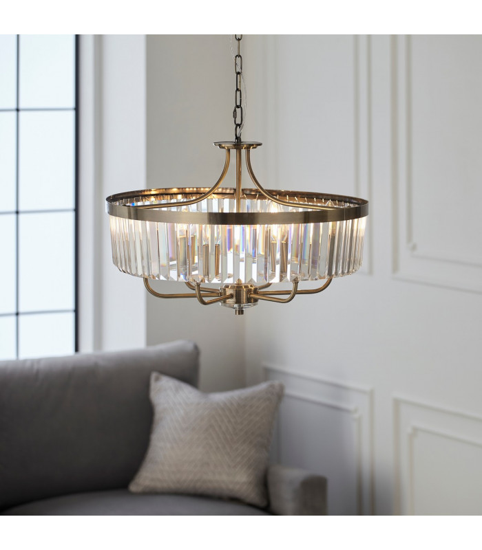 Ascoli Pendant Ceiling Light Antique Brass Plate Clear Cut Glass-4