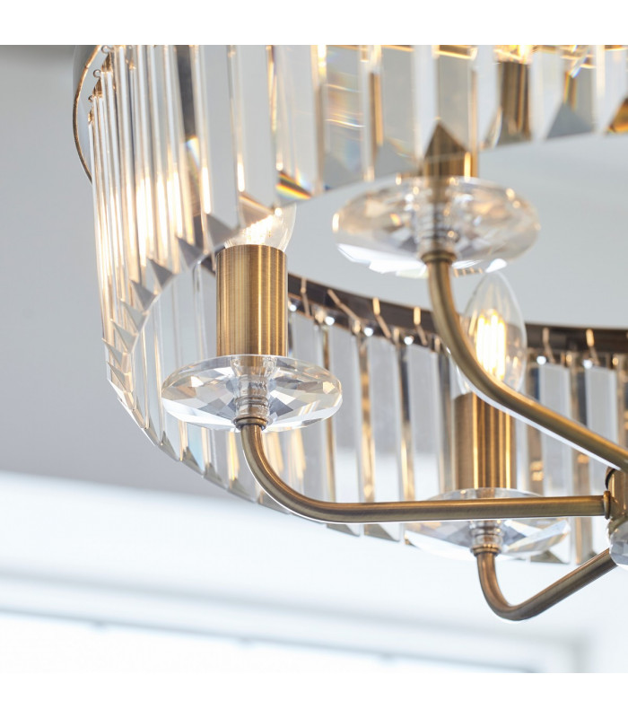 Ascoli Pendant Ceiling Light Antique Brass Plate Clear Cut Glass-6