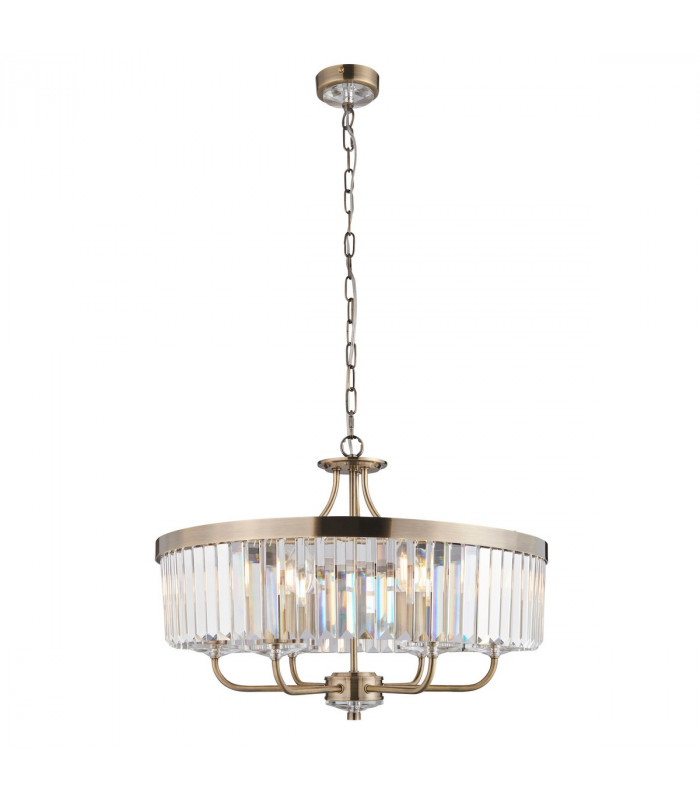 Ascoli Pendant Ceiling Light Antique Brass Plate Clear Cut Glass-9