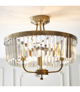 Ascoli Ceiling Light Antique Brass Plate Clear Cut Glass-2