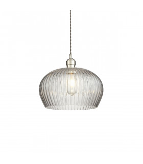 Livorno Dome Pendant Ceiling Light Bright Nickel Plate Clear Ribbed Glass-1