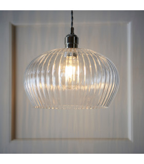 Livorno Dome Pendant Ceiling Light Bright Nickel Plate Clear Ribbed Glass-2