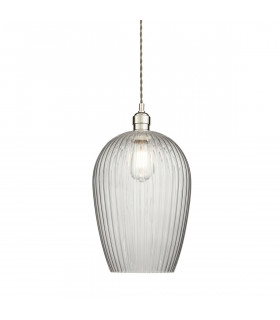 Livorno Dome Pendant Ceiling Light Bright Nickel Plate Clear Ribbed Glass-1