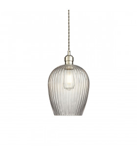 Livorno Dome Pendant Ceiling Light Bright Nickel Plate Clear Ribbed Glass-1