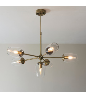 Livorno Multi Arm Pendant Ceiling Light Antique Brass Plate Clear Glass-2