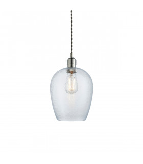 Livorno Dome Pendant Ceiling Light Bright Nickel Plate Clear Hammered Glass-1