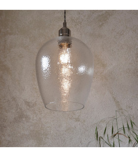 Livorno Dome Pendant Ceiling Light Bright Nickel Plate Clear Hammered Glass-2