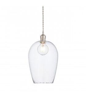 Livorno Dome Pendant Ceiling Light Bright Nickel Plate Clear Hammered Glass-1