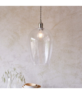 Livorno Dome Pendant Ceiling Light Bright Nickel Plate Clear Hammered Glass-2