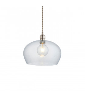 Livorno Dome Pendant Ceiling Light Bright Nickel Plate Clear Hammered Glass-1