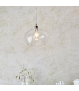 Livorno Dome Pendant Ceiling Light Bright Nickel Plate Clear Hammered Glass-2
