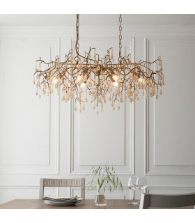 Rimini Pendant Ceiling Light Aged Gold Paint Champagne Lustre Glass-2