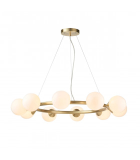 Grosseto Globe Pendant Ceiling Light Satin Brass Plate Gloss White Glass-1
