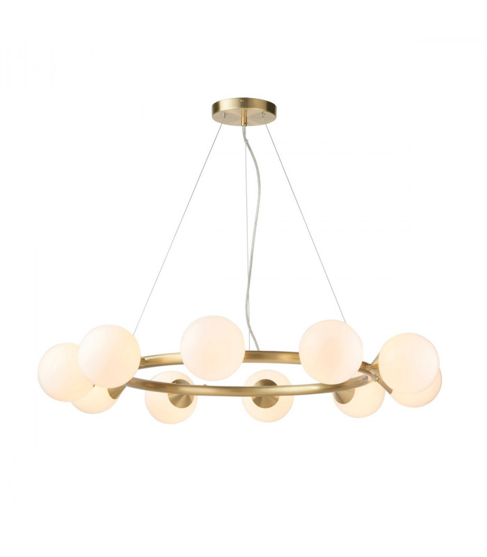 Grosseto Globe Pendant Ceiling Light Satin Brass Plate Gloss White Glass-1
