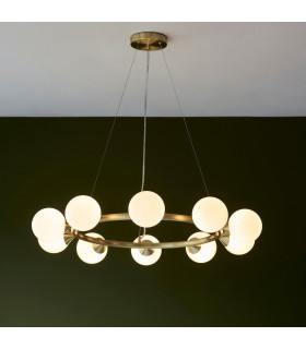 Grosseto Globe Pendant Ceiling Light Satin Brass Plate Gloss White Glass-2