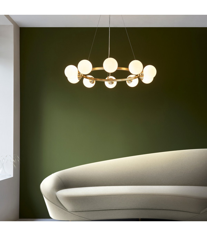 Grosseto Globe Pendant Ceiling Light Satin Brass Plate Gloss White Glass-4