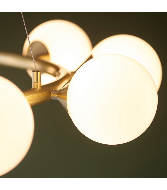 Grosseto Globe Pendant Ceiling Light Satin Brass Plate Gloss White Glass-5