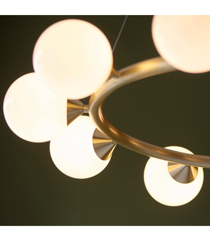 Grosseto Globe Pendant Ceiling Light Satin Brass Plate Gloss White Glass-6