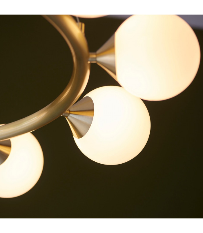 Grosseto Globe Pendant Ceiling Light Satin Brass Plate Gloss White Glass-7