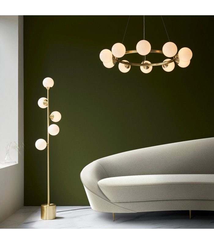 Grosseto Globe Pendant Ceiling Light Satin Brass Plate Gloss White Glass-8