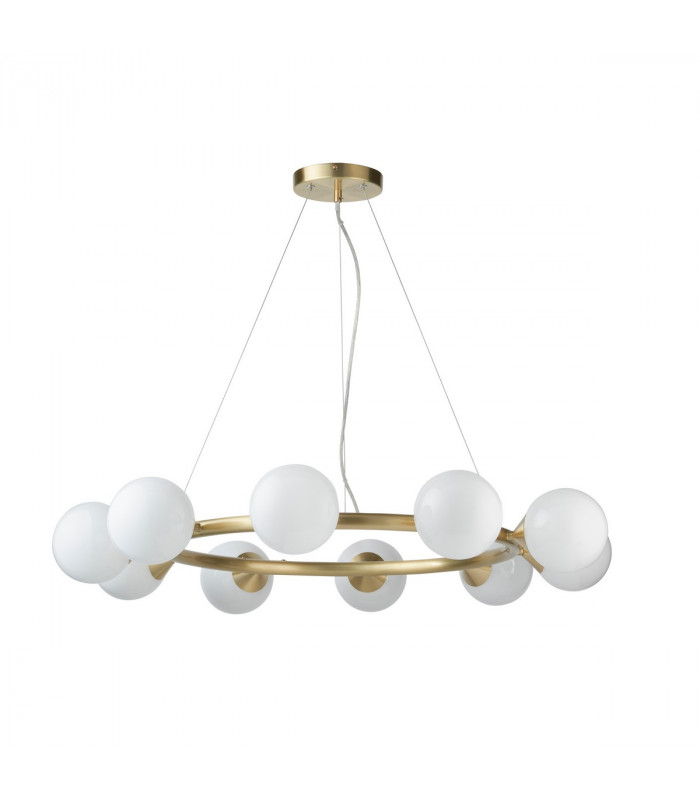 Grosseto Globe Pendant Ceiling Light Satin Brass Plate Gloss White Glass-9