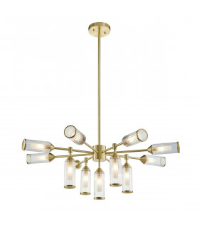 Trieste Multi Arm Pendant Ceiling Light Satin Brass Plate Clear Frosted Glass-1