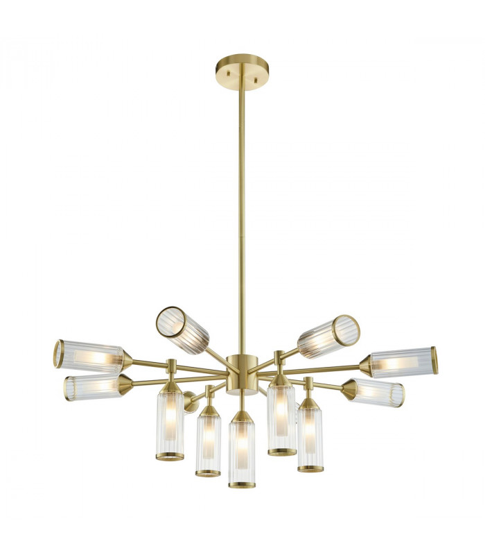 Trieste Multi Arm Pendant Ceiling Light Satin Brass Plate Clear Frosted Glass-1