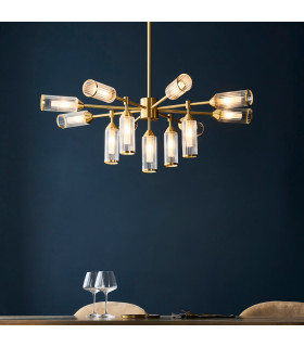 Trieste Multi Arm Pendant Ceiling Light Satin Brass Plate Clear Frosted Glass-2