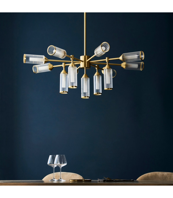 Trieste Multi Arm Pendant Ceiling Light Satin Brass Plate Clear Frosted Glass-3