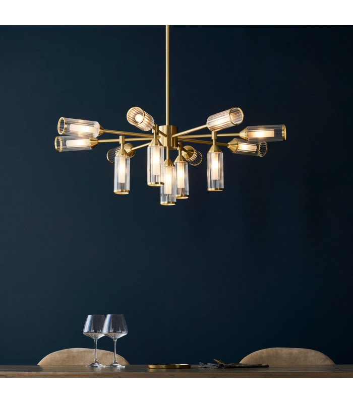Trieste Multi Arm Pendant Ceiling Light Satin Brass Plate Clear Frosted Glass-4