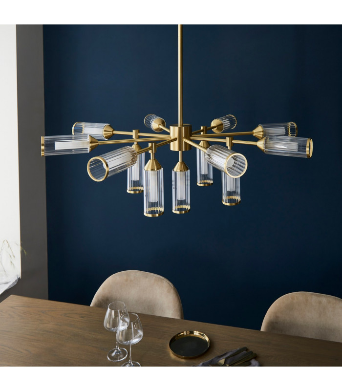 Trieste Multi Arm Pendant Ceiling Light Satin Brass Plate Clear Frosted Glass-5