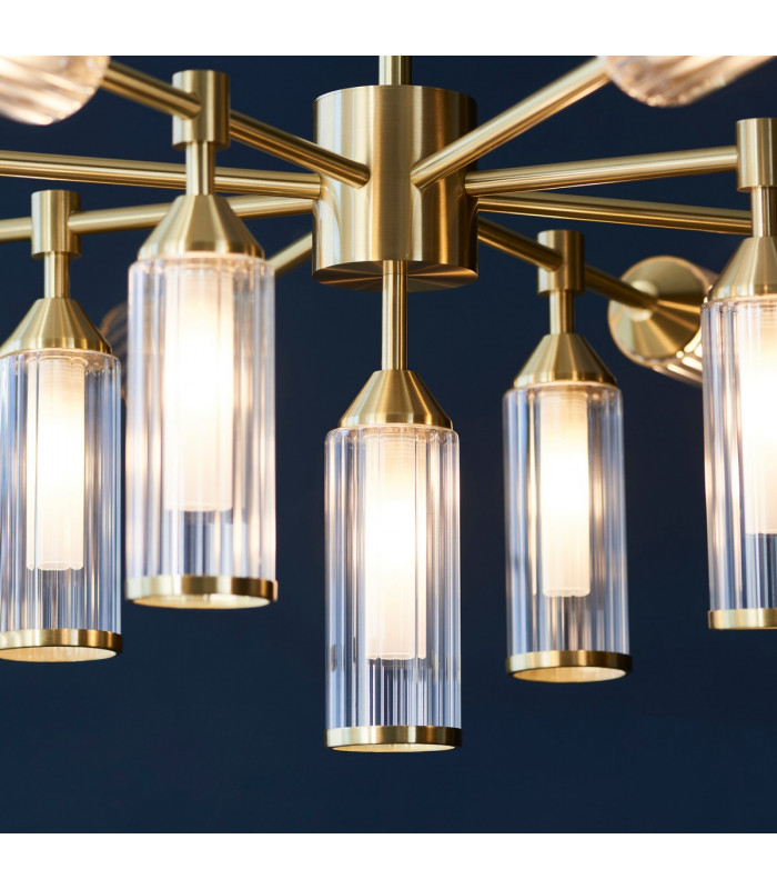 Trieste Multi Arm Pendant Ceiling Light Satin Brass Plate Clear Frosted Glass-7