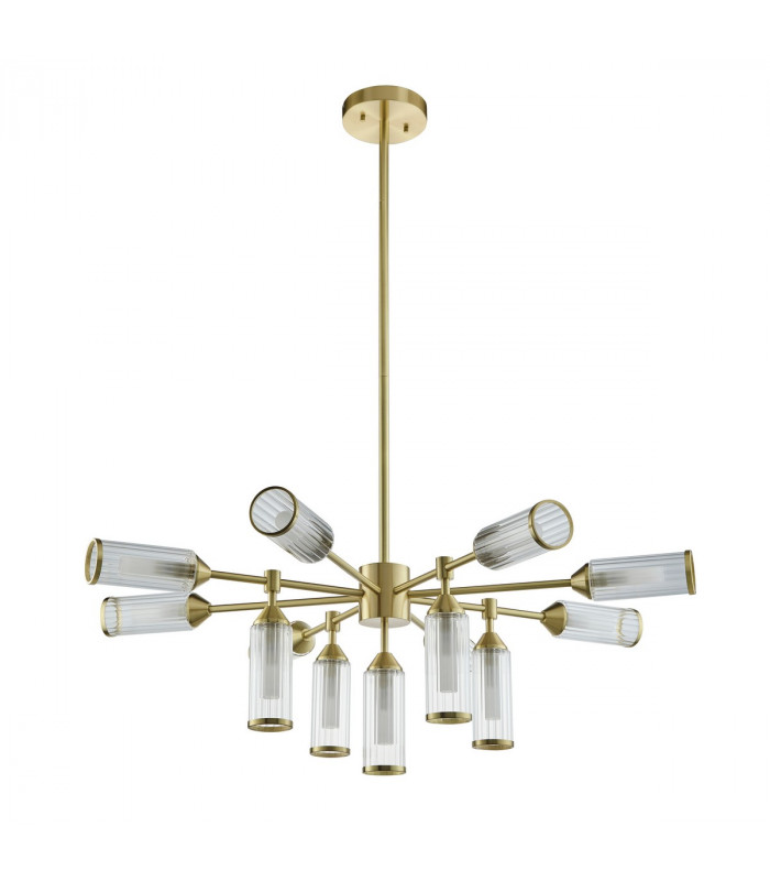 Trieste Multi Arm Pendant Ceiling Light Satin Brass Plate Clear Frosted Glass-9