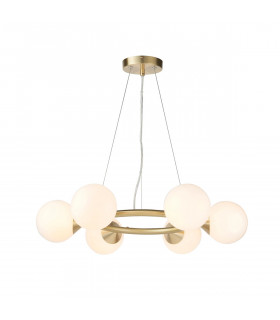 Grosseto Globe Pendant Ceiling Light Satin Brass Plate Gloss White Glass-1