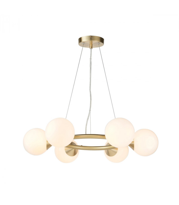 Grosseto Globe Pendant Ceiling Light Satin Brass Plate Gloss White Glass-1