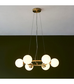 Grosseto Globe Pendant Ceiling Light Satin Brass Plate Gloss White Glass-2
