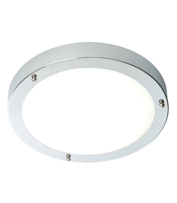 Bathroom Flush Ceiling Light Chrome, Frosted Glass IP44, E27 - 1