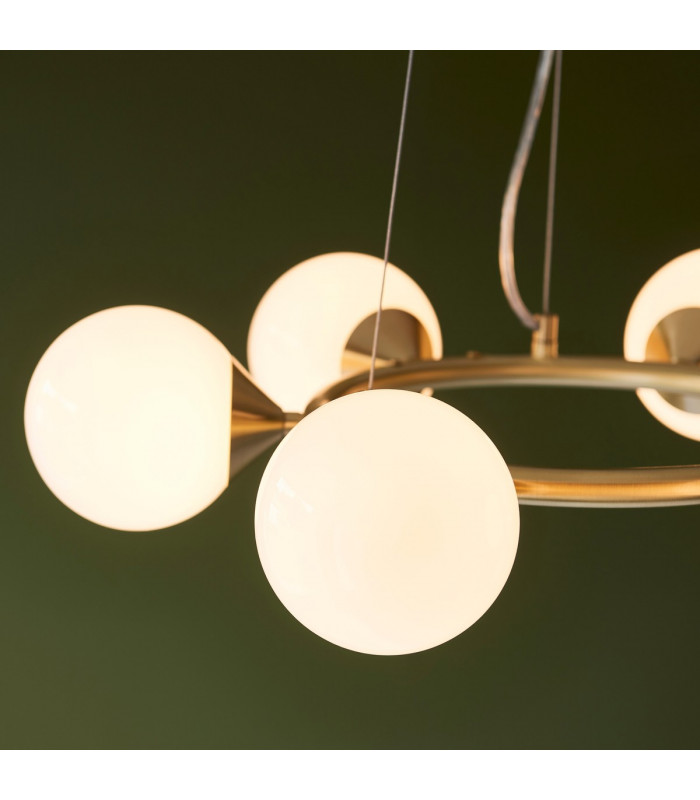 Grosseto Globe Pendant Ceiling Light Satin Brass Plate Gloss White Glass-7