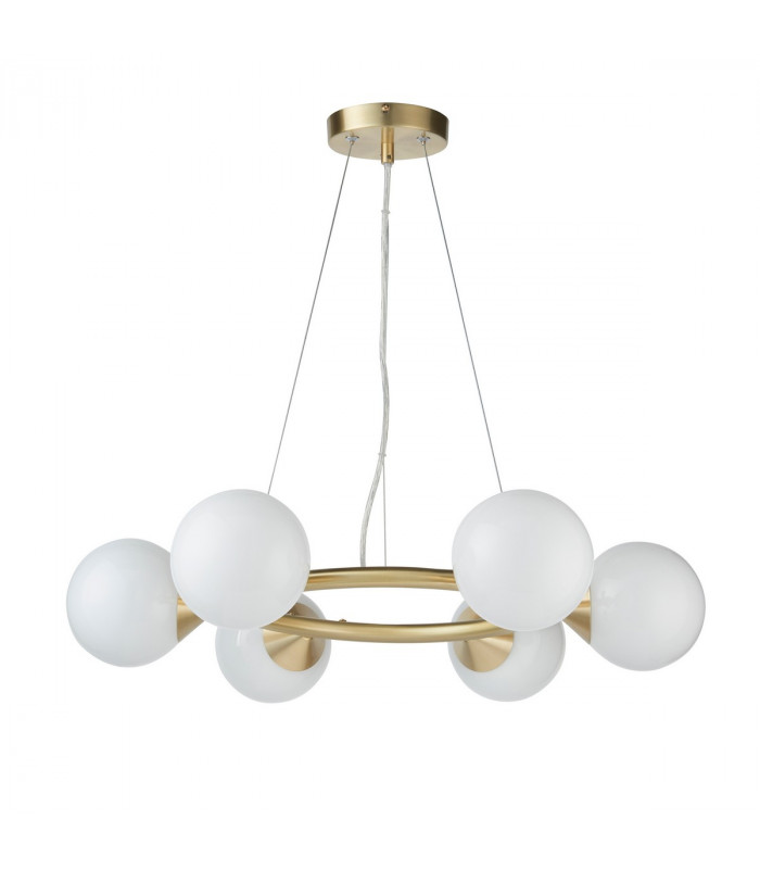 Grosseto Globe Pendant Ceiling Light Satin Brass Plate Gloss White Glass-8