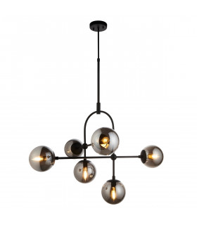 Trieste Globe Pendant Ceiling Light Matt Black Smoked Mirror Glass-1