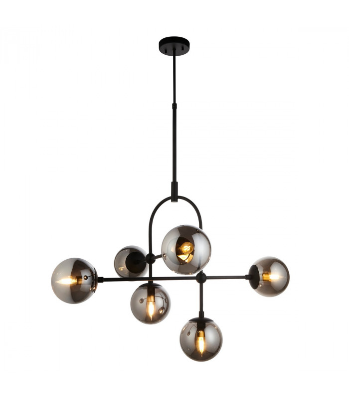Trieste Globe Pendant Ceiling Light Matt Black Smoked Mirror Glass-1
