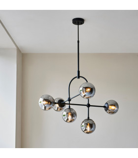 Trieste Globe Pendant Ceiling Light Matt Black Smoked Mirror Glass-2