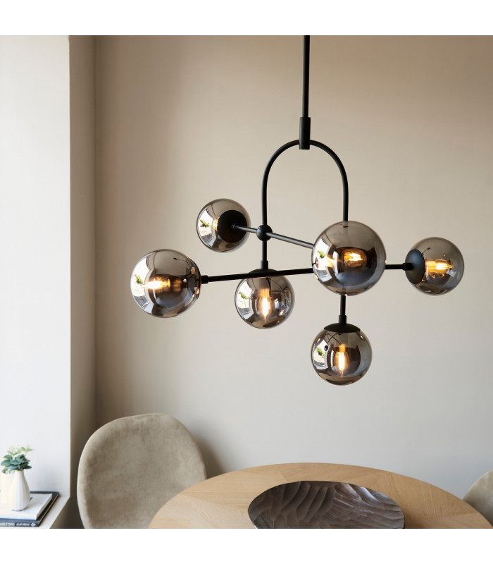 Trieste Globe Pendant Ceiling Light Matt Black Smoked Mirror Glass-4