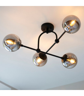 Trieste Globe Ceiling Light Matt Black Smoked Mirror Glass-2