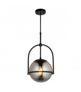 Trieste Globe Pendant Ceiling Light Matt Black Smoked Mirror Glass-1