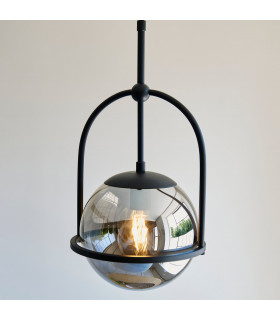 Trieste Globe Pendant Ceiling Light Matt Black Smoked Mirror Glass-2