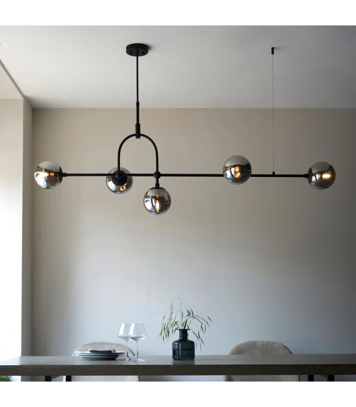 Trieste Bar Pendant Ceiling Light Matt Black Smoked Mirror Glass-2