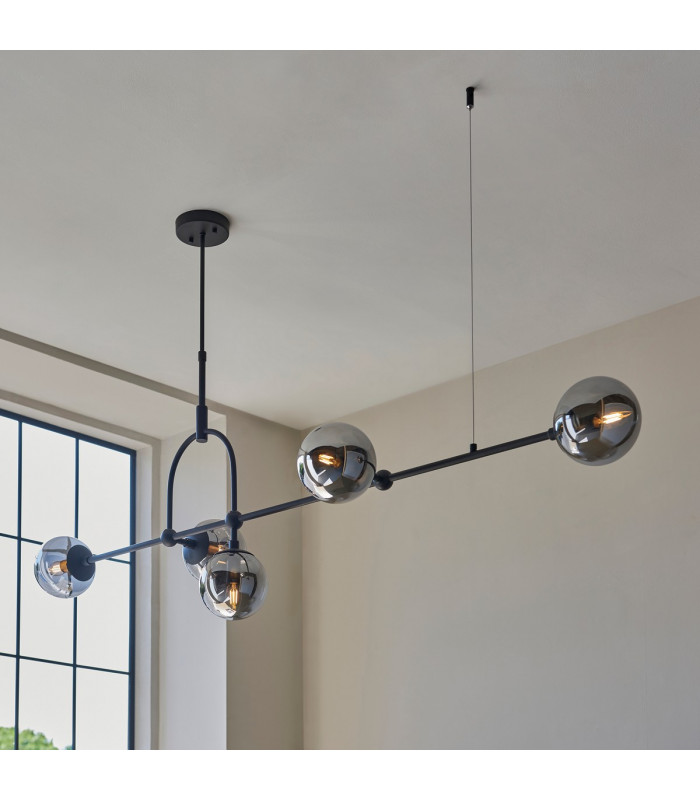 Trieste Bar Pendant Ceiling Light Matt Black Smoked Mirror Glass-3